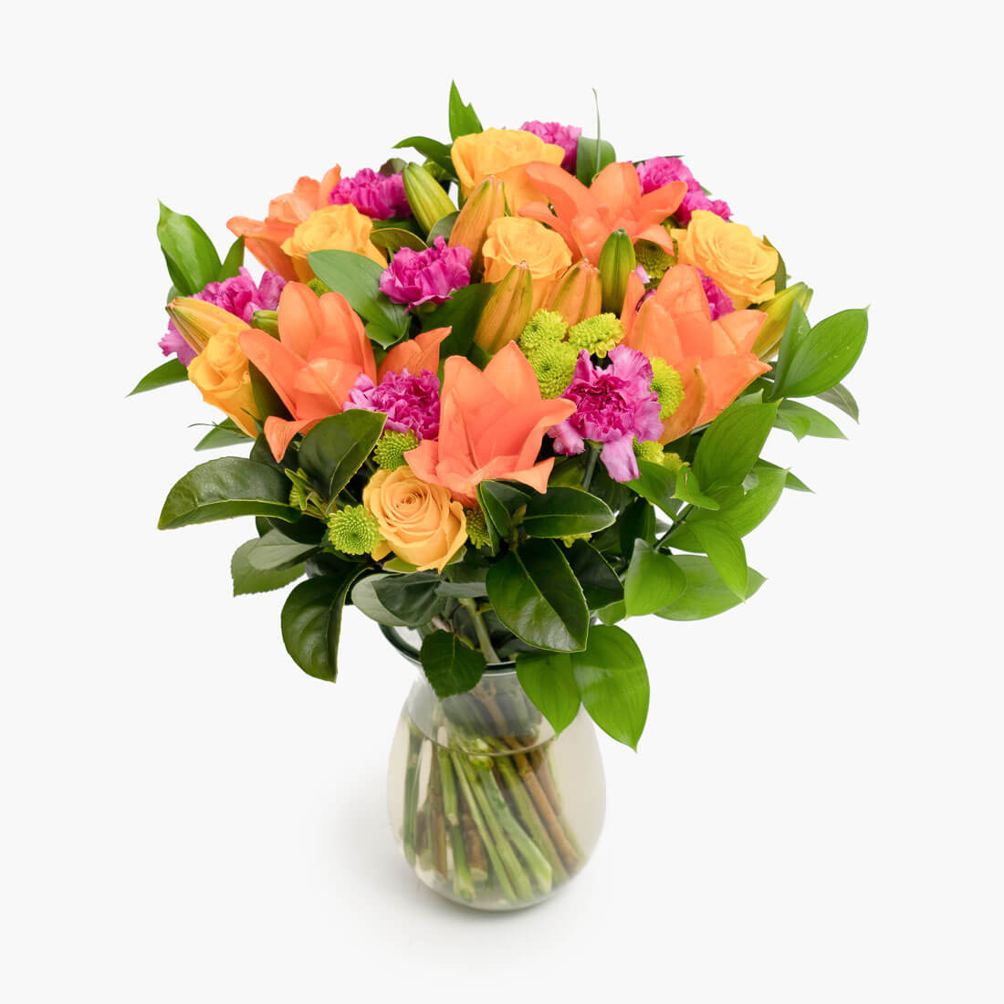 Bright coloured Geelong florist arrangement in a glass flower vase