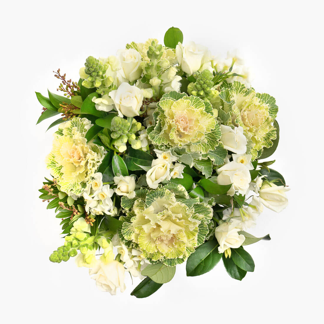 Geelong white and green sympathy flower arrangement delivered