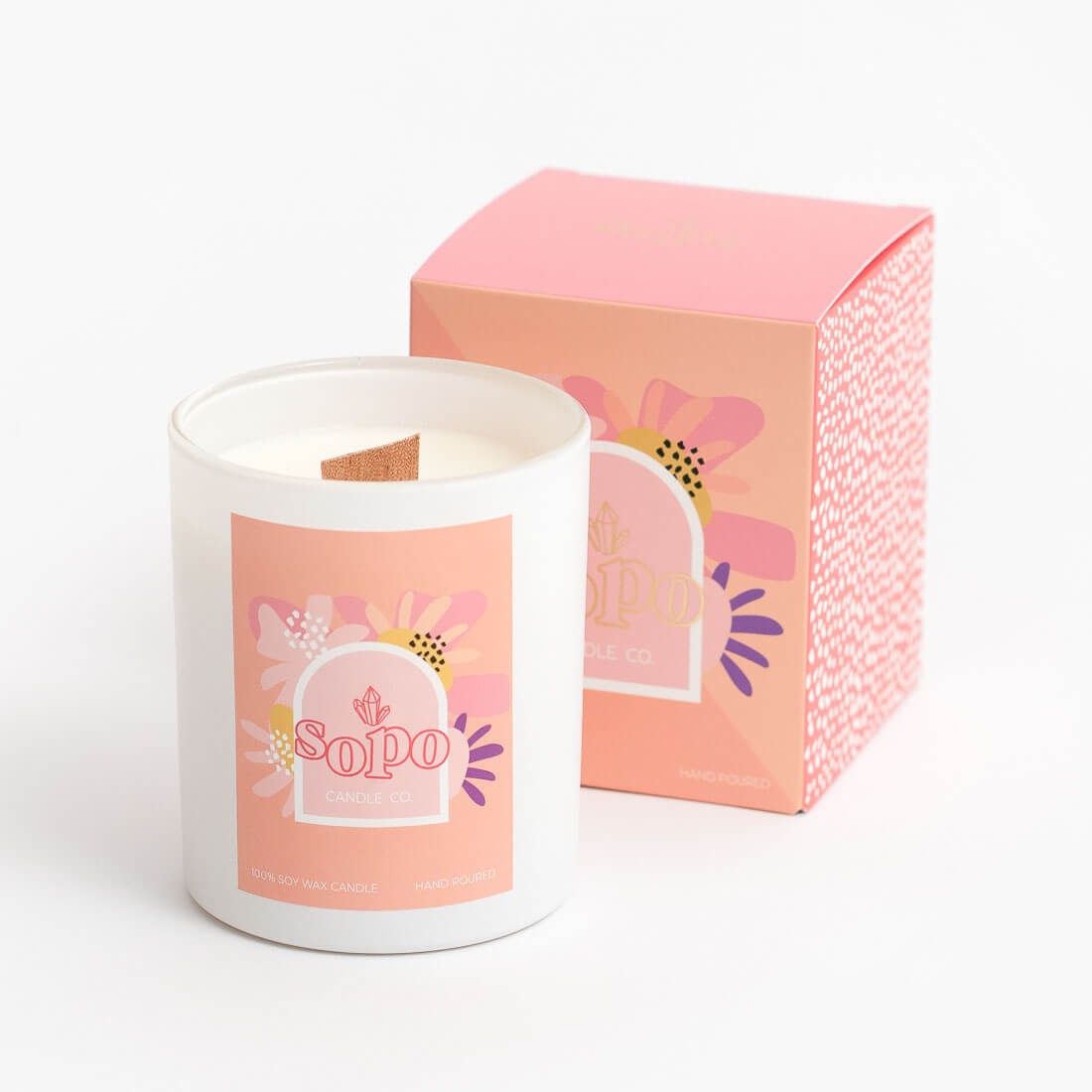 Sopo wood wick candle as a Geelong florist flower add-on